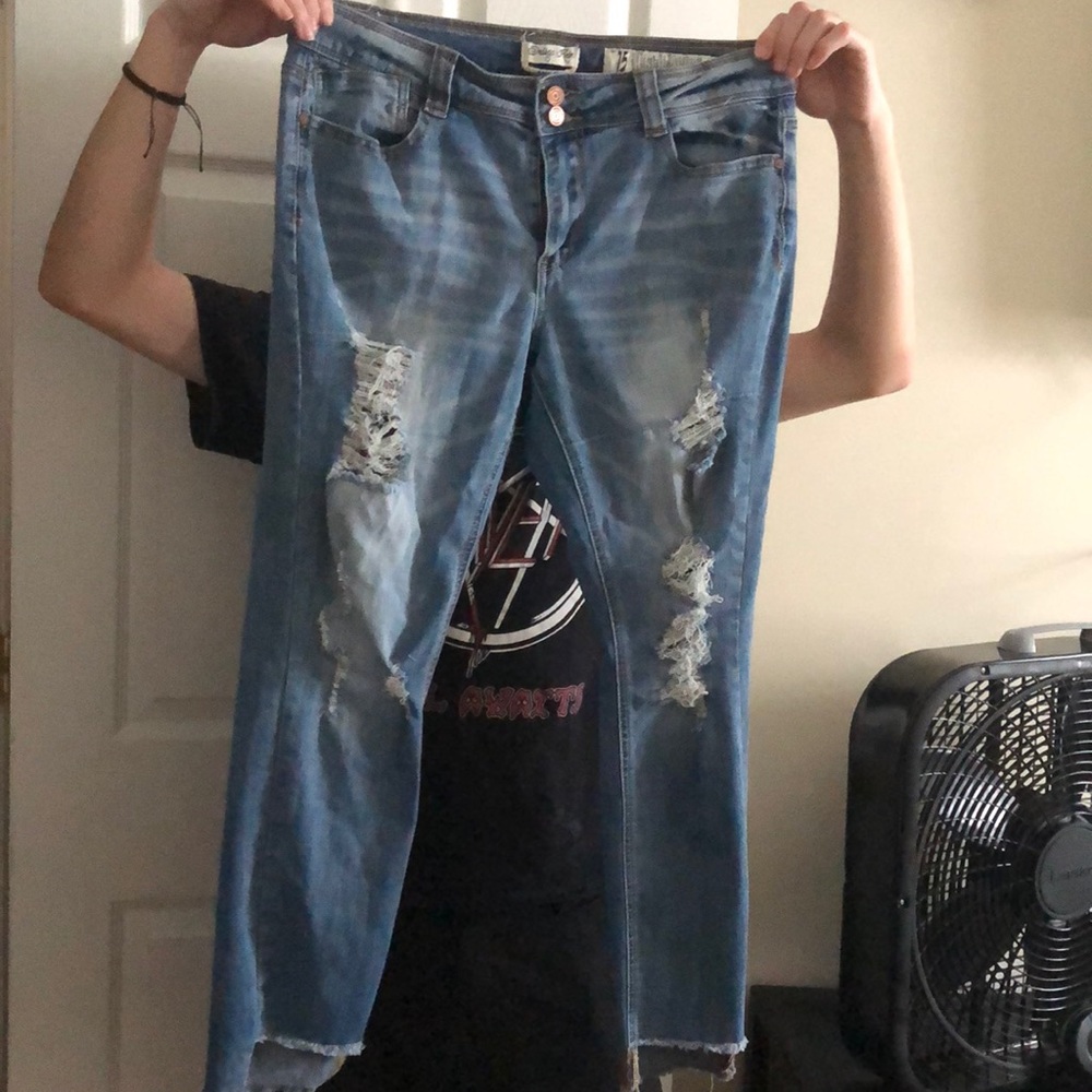 ripped jeans, brand: indigo rein, size: junior 15, color: blue.